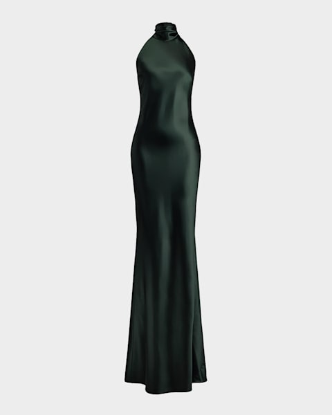 TOM FORD Gathered Cutouts Halter Silk Georgette Evening