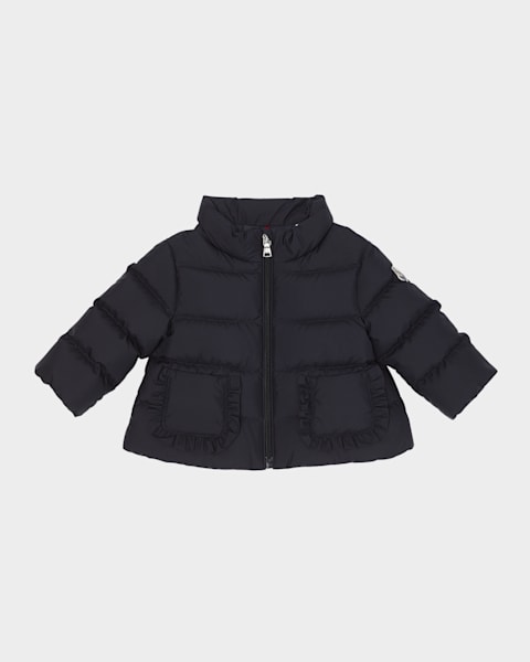 Moncler Girl's Odile A-Line Ruffle-Trim Coat, Size 12M-3 | Neiman