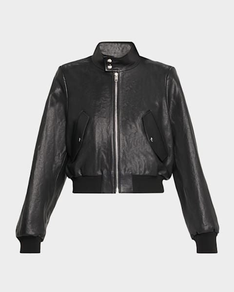 Giorgio Armani Belted Short Leather Moto Jacket | Neiman Marcus