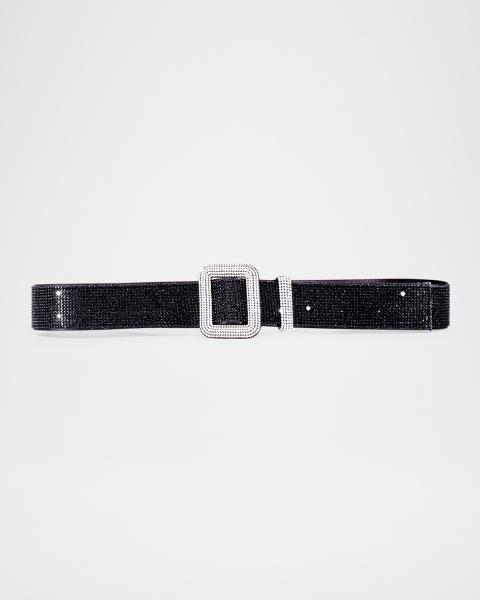 Valentino Black and Silver Belt with Rhinestone Buckle Valentino Garavani Embellished Logo Leather Reversible Belt  main image 4
