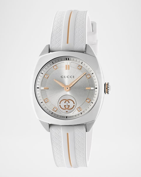 Gucci 34mm 25H Quartz Watch with Leather Strap, White | Neiman Marcus