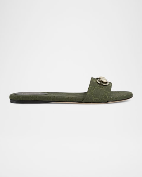 Gucci Jane Embroidered Cotton Flat Slide Sandals | Neiman Marcus