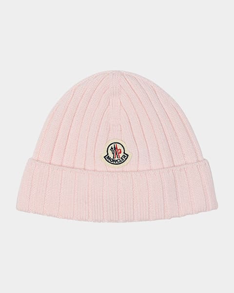 Girl's Ribbed Logo-Patch Wool Beanie