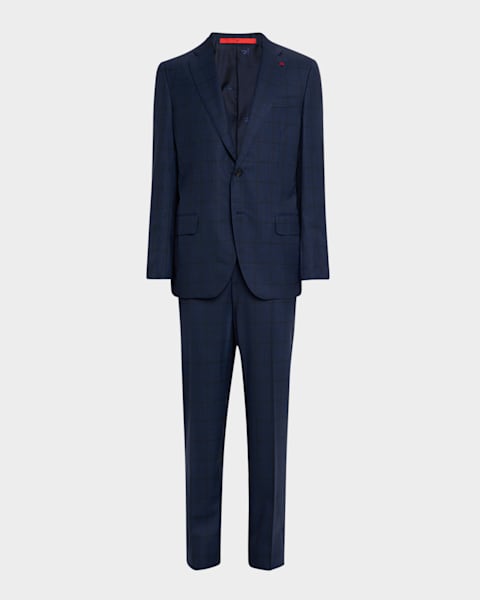 ISAIA ネイビー シングルブレスト ビジネススーツ Isaia Men's Thin Stripe Single-Breasted Suit | Neiman Marcus