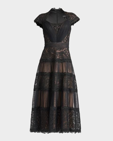 Tadashi Shoji Two-Tone Lace-Bodice Bodycon Midi Dress | Neiman Marcus