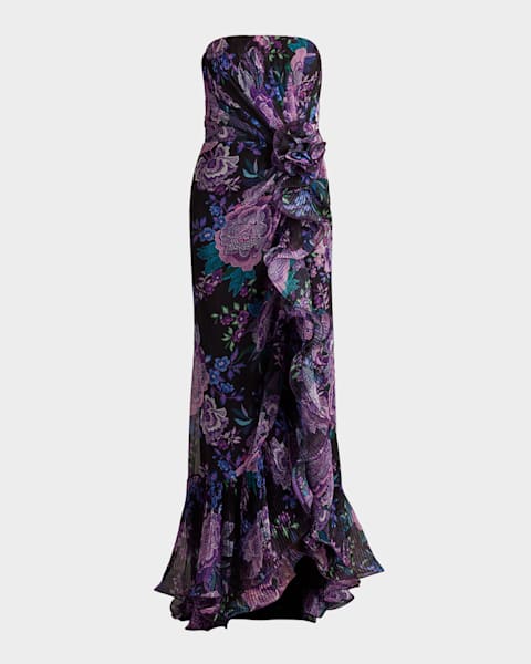 TADASHI SHOJI オードラ フローラル プリント シフォン ガウン New)TADASHI SHOJI フローラルプリント シフォンガウン Cyra