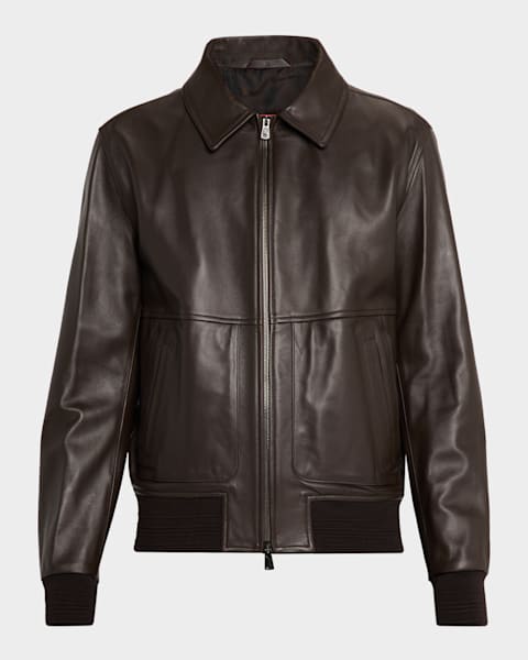 Emporio Armani Men's Napa Leather Bomber Jacket | Neiman Marcus