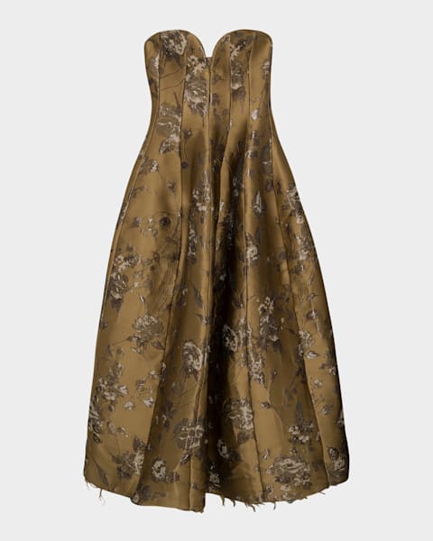 Strapless Floral Raffia Embroidered Gown