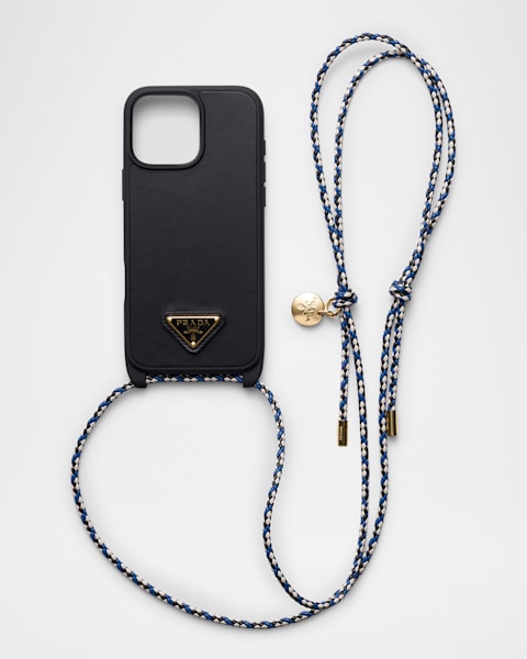 PRADA iphone16 ProMax ケース レザー トライアングルロゴ Prada Men's iPhone 16 Pro Leather Triangle Logo Case