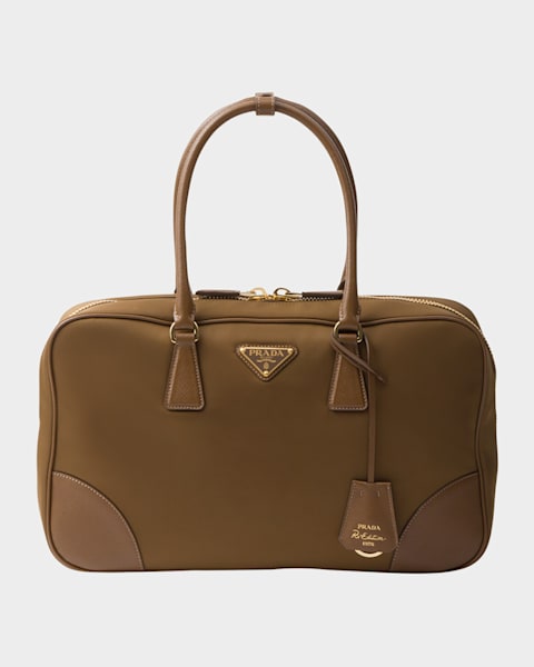 Prada Re-Nylon and Leather Medium Top-Handle Bag with