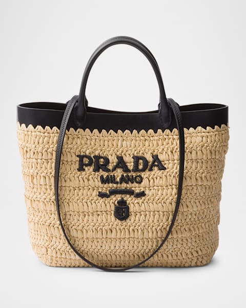トートバッグ Prada Crochet Logo Ld05 PRADA Logo-Embroidered Crochet Tote Bag in BLACK | endource