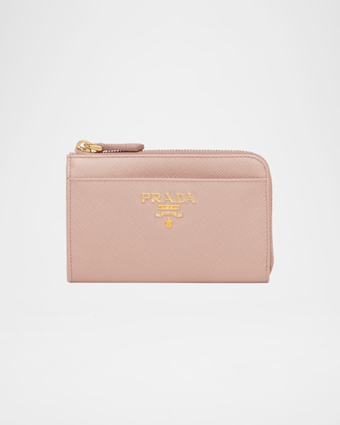 【PRADA】Triangle logo Saffiano zip card holder PRADA Card Holder Unisex Leather 2MC086 QHH F0002 Black