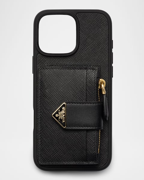Prada Triangle Logo Saffiano Leather Zip Card Case | Neiman