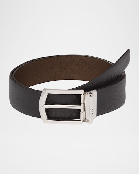 Prada Men's Triangle Logo Suede Belt | Neiman Marcus