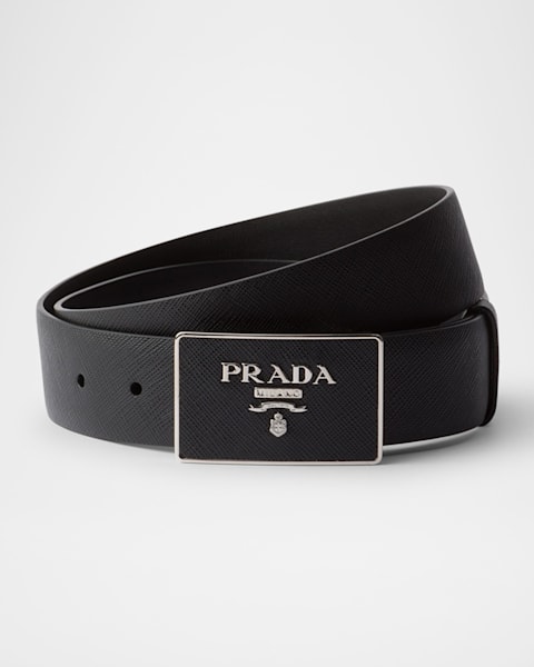 Prada Men's Triangle Logo Suede Belt | Neiman Marcus