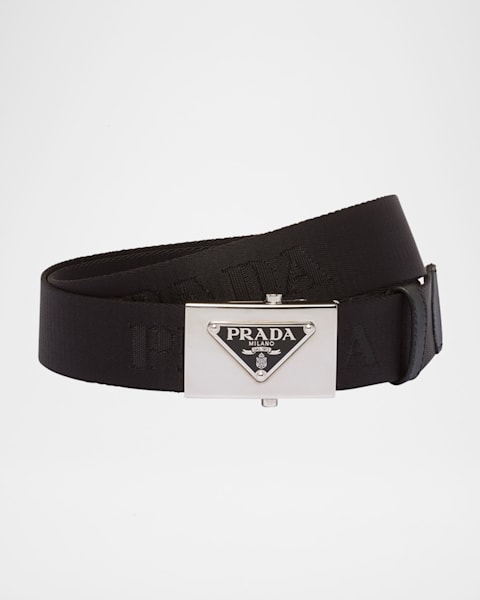 Prada Men's Logo Cotton Tape Belt | Neiman Marcus