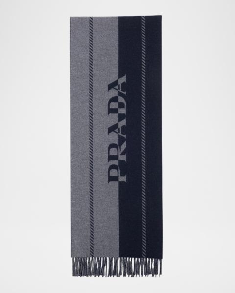 Prada Men's Fringed Silk & Cashmere Scarf | Neiman Marcus