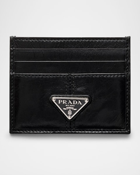 Prada Triangle Logo Saffiano Leather Zip Card Case | Neiman Marcus