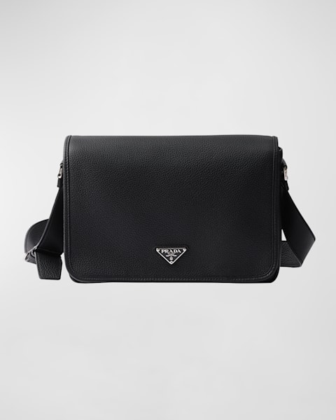 Prada Men's Leather Flap Shoulder Bag | Neiman Marcus