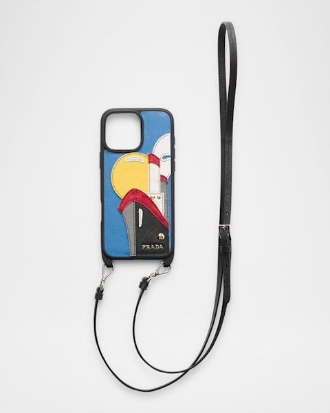 PRADA Saffiano leather case for iPhone 16 / 16Pro Max ケース Black Saffiano Leather Case For Iphone 16 Pro Max | PRADA