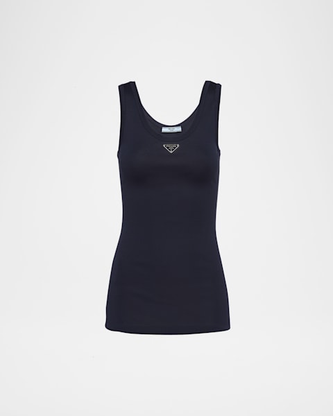 Prada Ribbed Lace-Trim Tank Top with Triangle Logo | Neiman Marcus