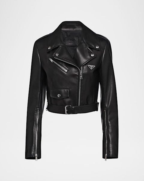 Prada Leather And Goat Shearling Moto Jacket | Neiman Marcus