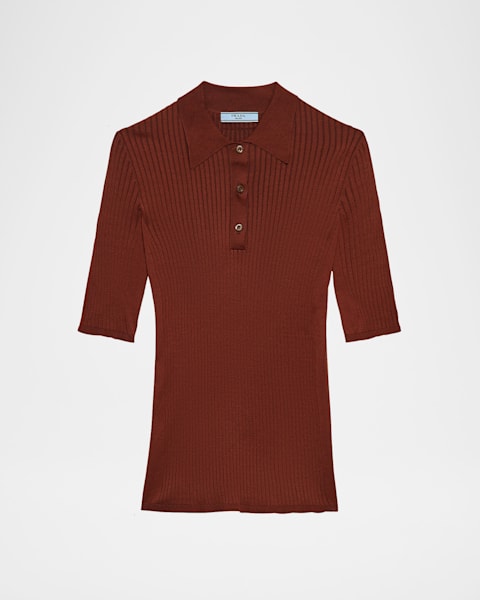 Bottega Veneta Long-Sleeve Stripe Linen Rib Polo Sweater