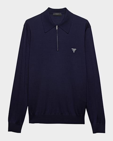Prada Men's Cotton Quarter-Zip Polo Sweater | Neiman Marcus