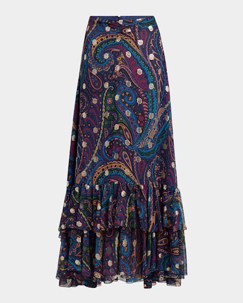 Jean Paul Gaultier Medallion-Print Mesh Maxi Skirt | Neiman