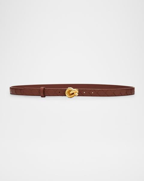 Bottega Veneta Brass Knot Skinny Leather Belt | Neiman Marcus display picture 2