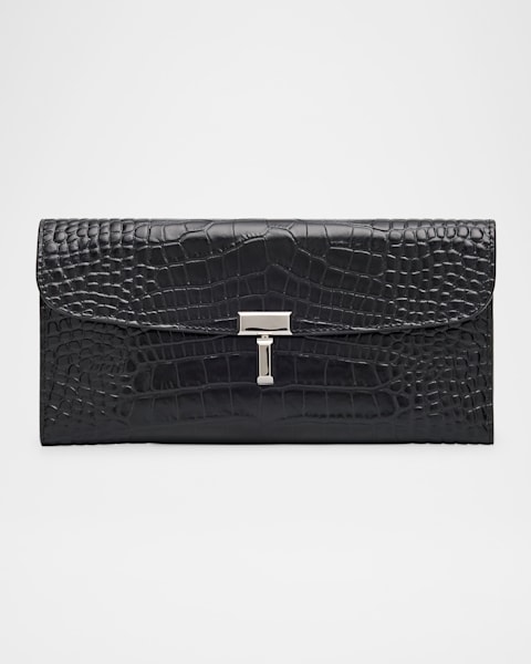 Toteme T-Lock Lizard-Embossed Leather Wallet | Neiman Marcus