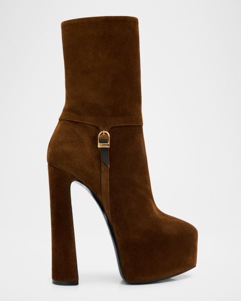 Saint Laurent Niki Suede YSL Stiletto Ankle Booties | Neiman Marcus