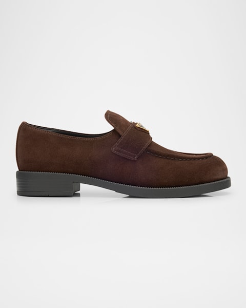 Prada Monolith Leather Logo Platform Loafers | Neiman Marcus