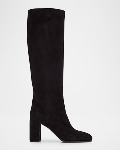 Suede Block-Heel Knee Boots