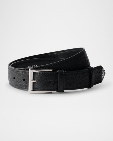 Prada Men's Studded Leather Belt | Neiman Marcus