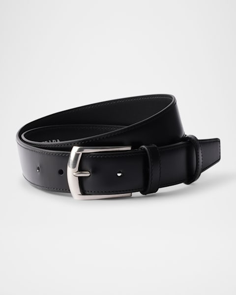 Prada Men's Triangle Leather Belt | Neiman Marcus