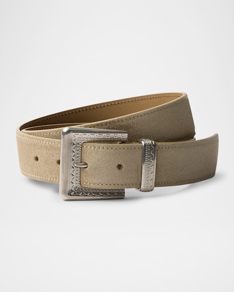 Prada Men's Antiqued Leather Western Belt | Neiman Marcus