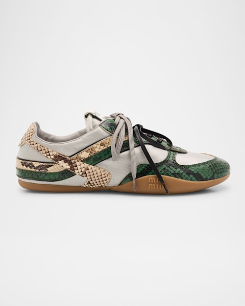 Miu Miu Low-Top Nylon & Leather Sneakers | Neiman Marcus