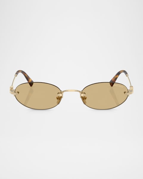 Miu Miu Logo Metal Oval Sunglasses | Neiman Marcus