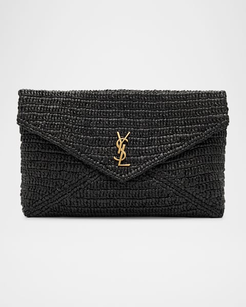 Saint Laurent Envelope Flap YSL Clutch Bag in Grained Leather
