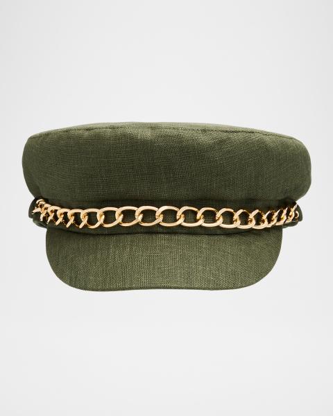 Eugenia Kim Marina Chain-Embellished Tweed Newsboy Cap 
