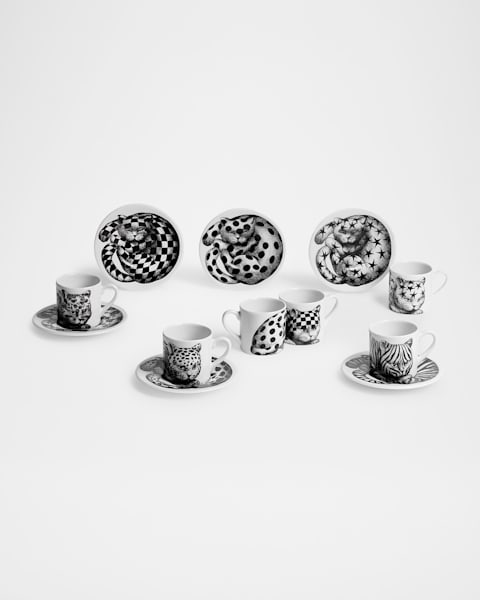 Fornasetti High Fidelity Tea Cups & Saucers, Set of 2 | Neiman Marcus