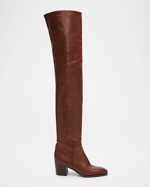 Saint Laurent Francoise Smooth Leather Knee-High Boots | Neiman Marcus