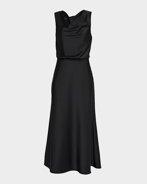 Halston Leonie Deep V-Neck Disco Jersey Midi Dress | Neiman Marcus