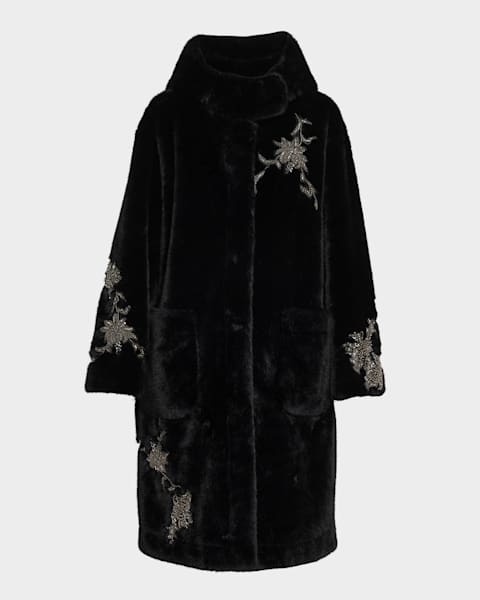 Fleurette Margaux Mid-Length Wool Coat with Leather Trim | Neiman