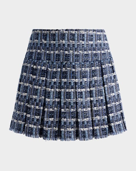 Alice + Olivia Lanna Pleated Denim Mini Skirt | Neiman Marcus