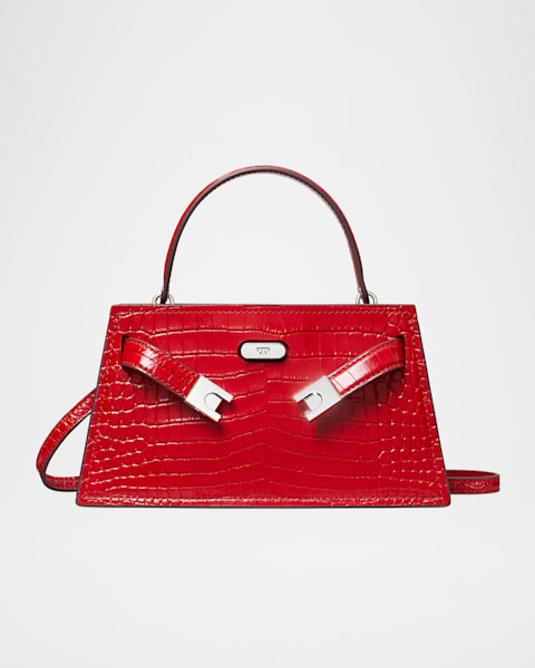 Kira Mini Croc-Embossed Leather Top-Handle Bag with Chain