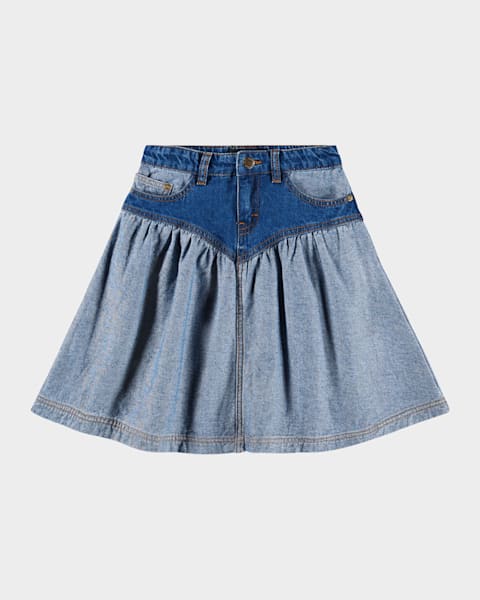 Burberry Girl's Ava Stripe Denim Embroidered Mini Skirt, Size 3-14