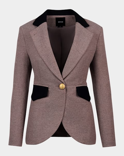 Houndstooth Wool One-Button Blazer