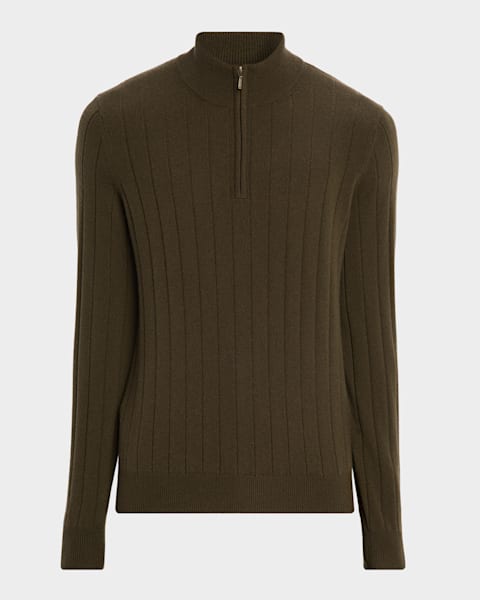 Neiman Marcus Men's Cashmere Cable Knit Quarter-Zip Sweater